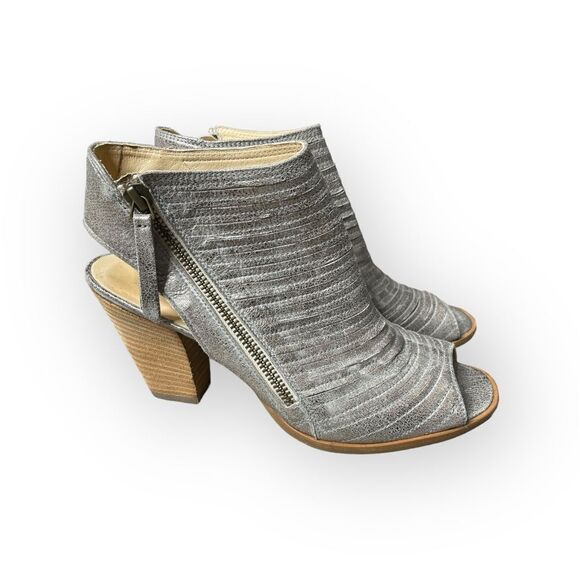 Paul Green Silver Peep Toe Leather Heels - (5.5) 8 US - Picture 2 of 13